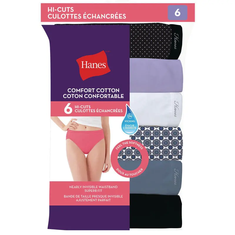 Hanes Ladies Comfort Cotton Hi-Cut 6 Pack 1