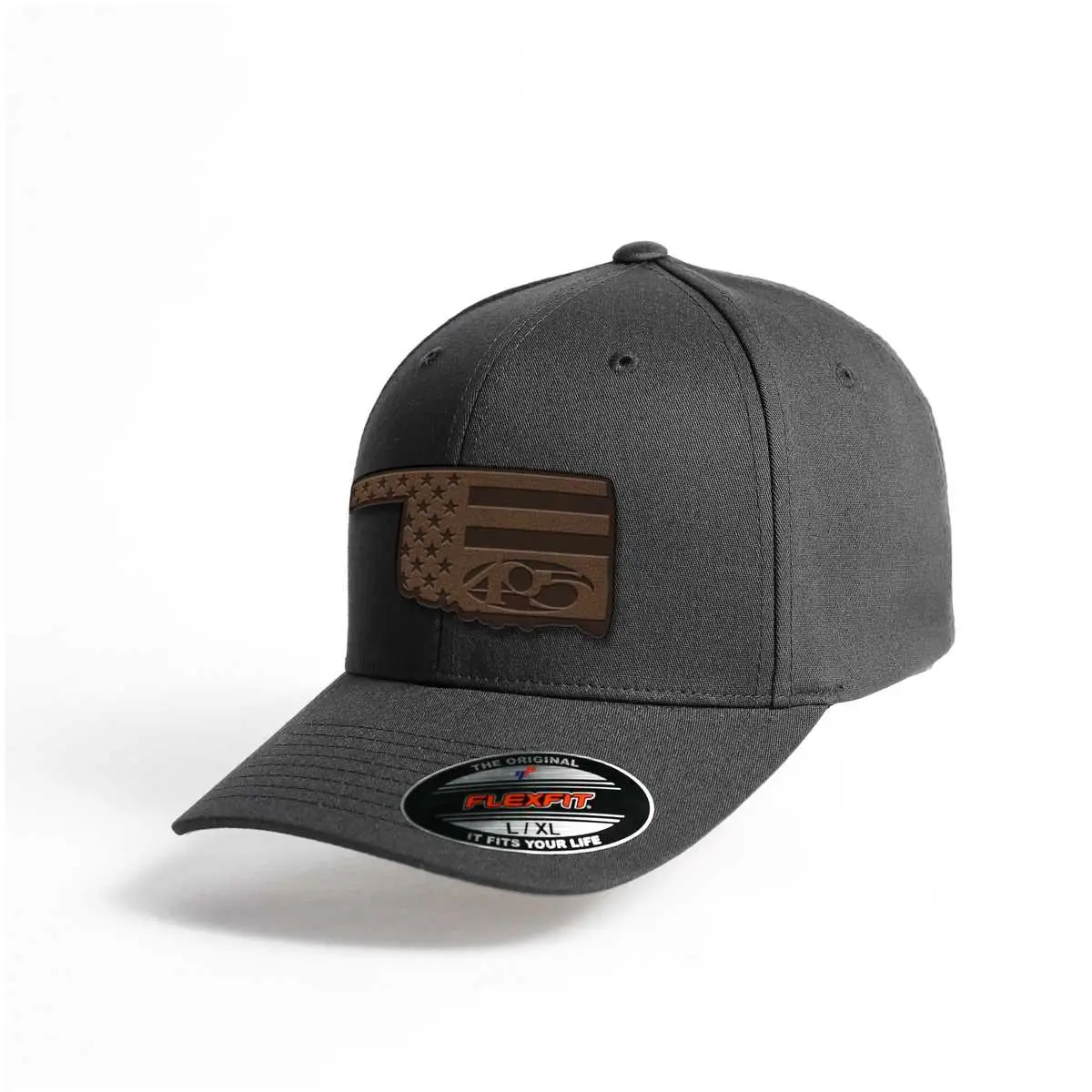 Okc 405 Flag Brn Leather Patch Flex Fit 1