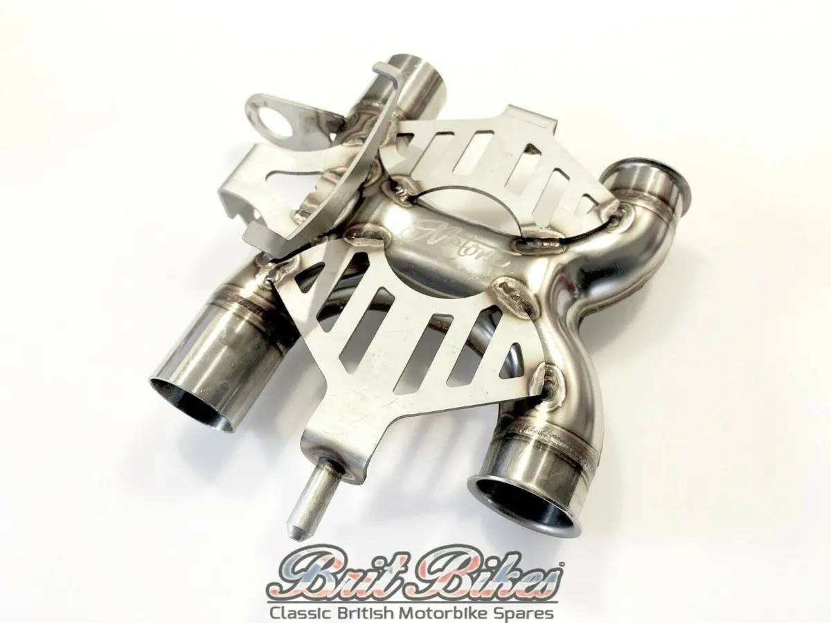 Motone X-Pipe De Cat Exhaust Triumph Bonneville T100 T120 Twin Bobber Power 1