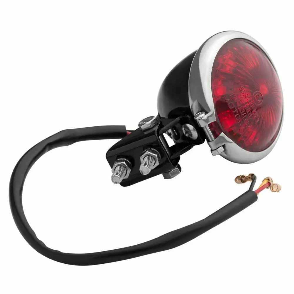 Motone Mini Bates Rear Tail Light - Led Black & Chrome Custom Motorbike Mod 1