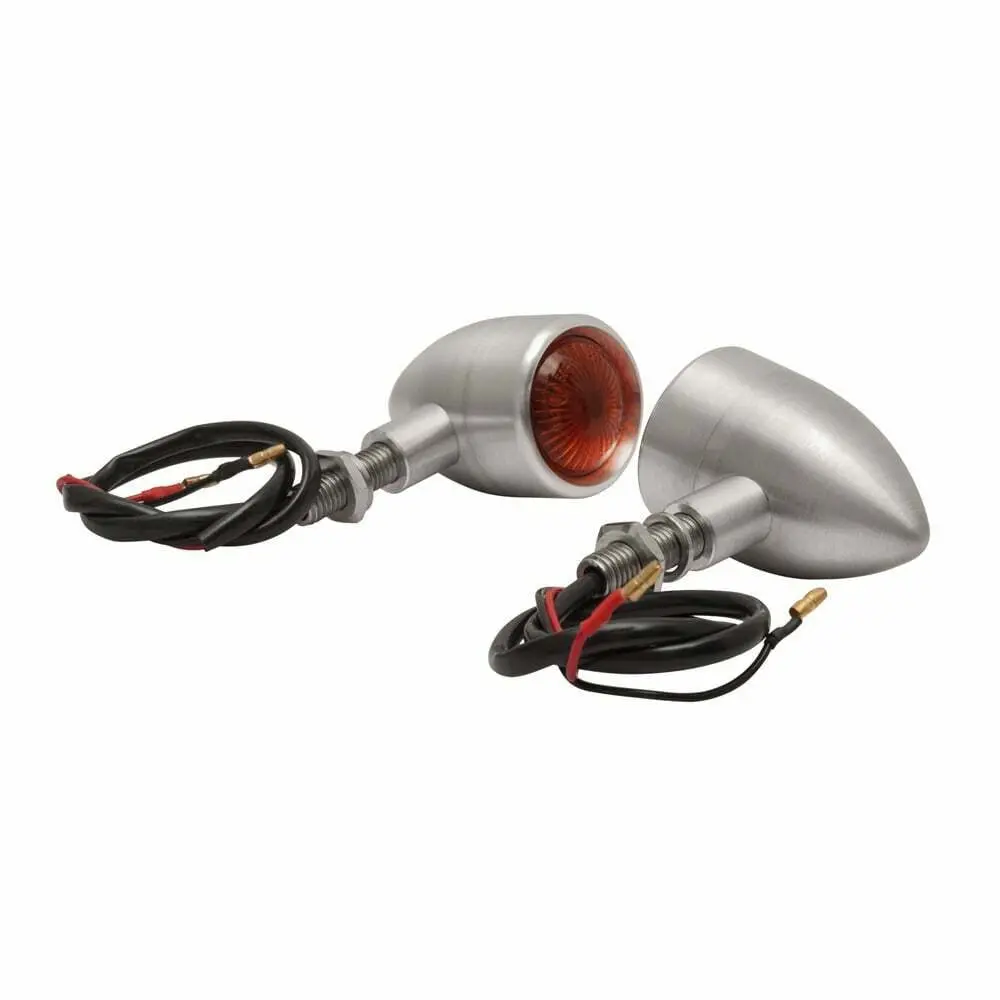 Motone Custom Billet Motorbike Indicator Turn Signals Pair - Brushed Aluminium 1