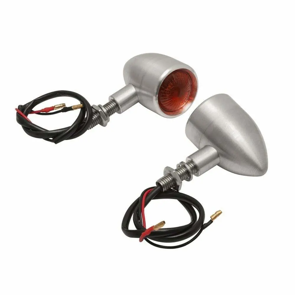 Motone Custom Billet Motorbike Indicator Turn Signals Pair - Brushed Aluminium 2
