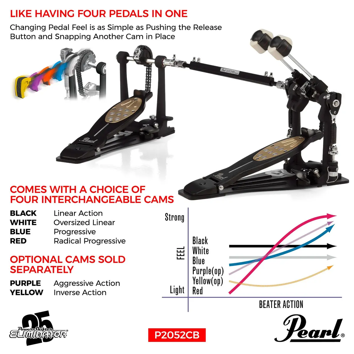 Pearl 25Th Anniversary Eliminator Redline Double Bass Drum Pedal Black P-2052C/B Limited Edition 2