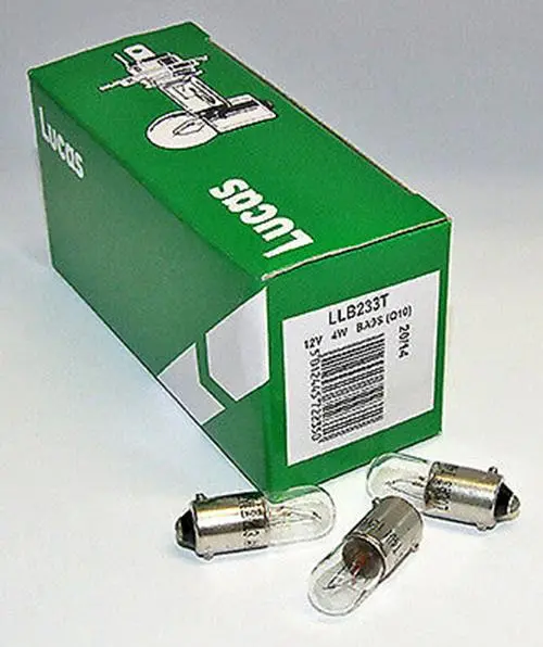 Genuine Lucas Motorcycle Pilot Light Bulb Single 12V 4W Ba9s - Llb233t 1