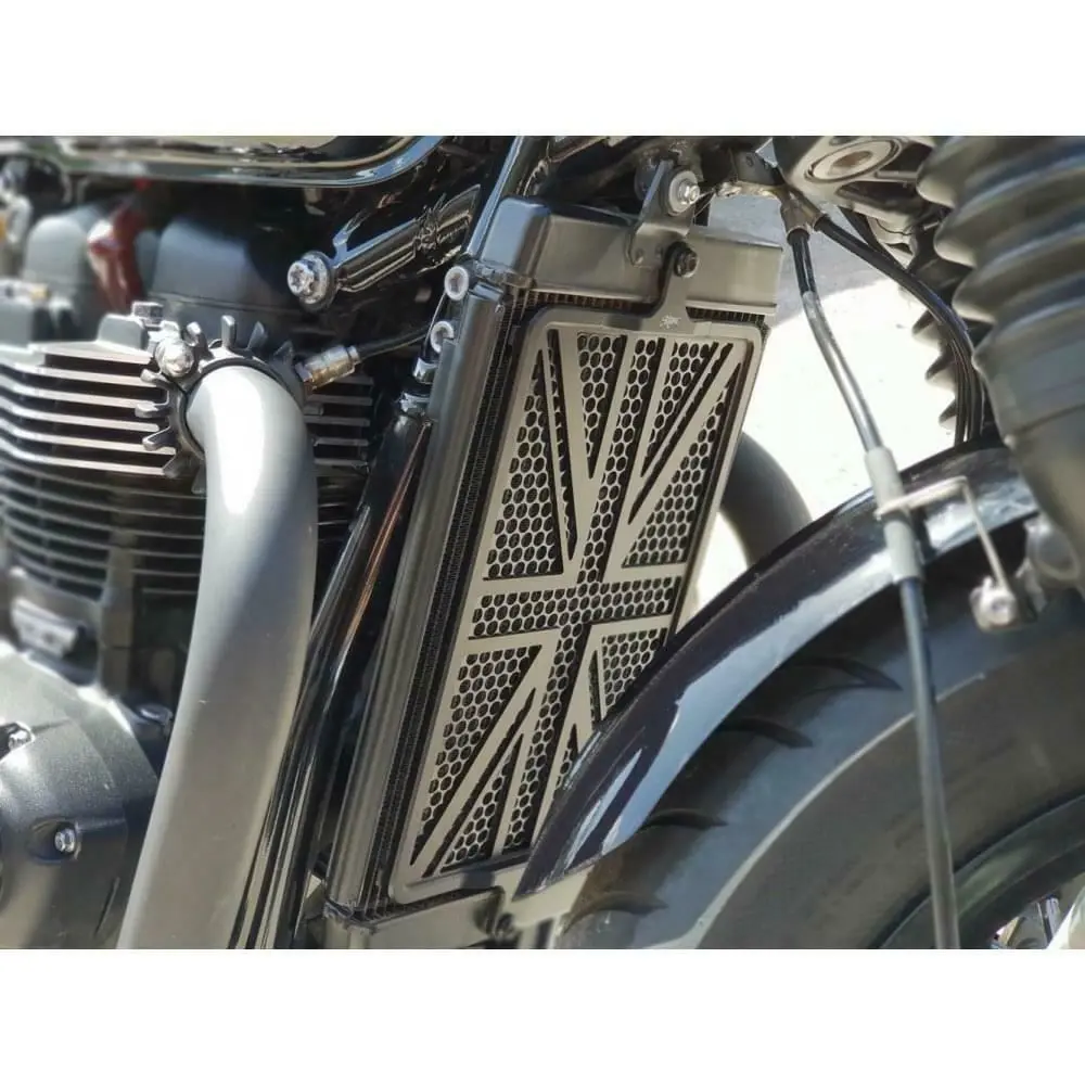 Motone Triumph Bonneville Billet Radiator Guard Kit - Union Jack - Black 2