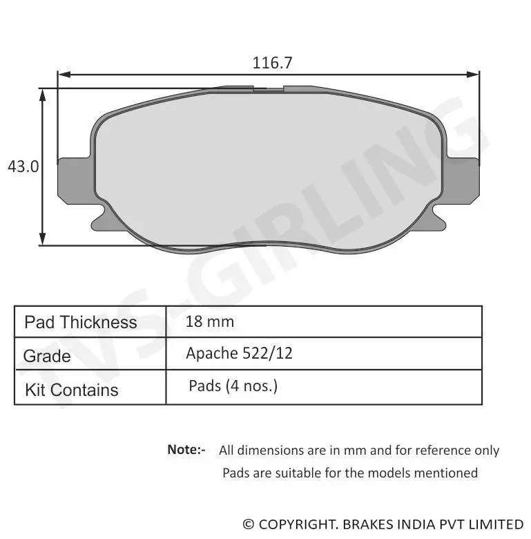 Tvs Apache Brake Pad Uno 29932056Bc 1