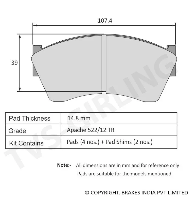 Tvs Apache Brake Pad Tml Ace / Ace Magic / Tml Indica 29932081Bc 1
