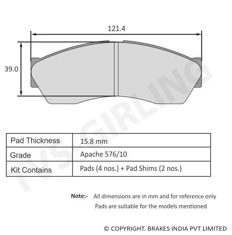 Tvs Apache Brake Pad Indica May/2013-> (Lx Variant) / Indigo 29932193Be 1