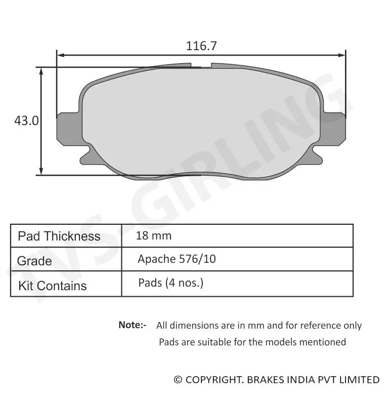 Tvs Apache Brake Pad Fiat Siena / Palio 29932215Be 1