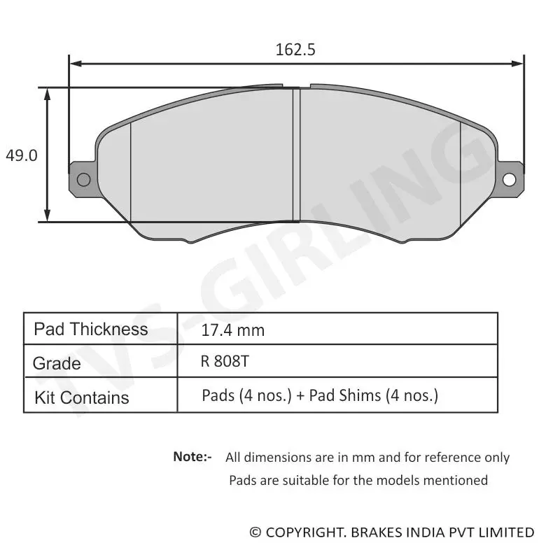 Tvs Apache Brake Pad Tml Safari Dicor 2.2Lts 29932227 1