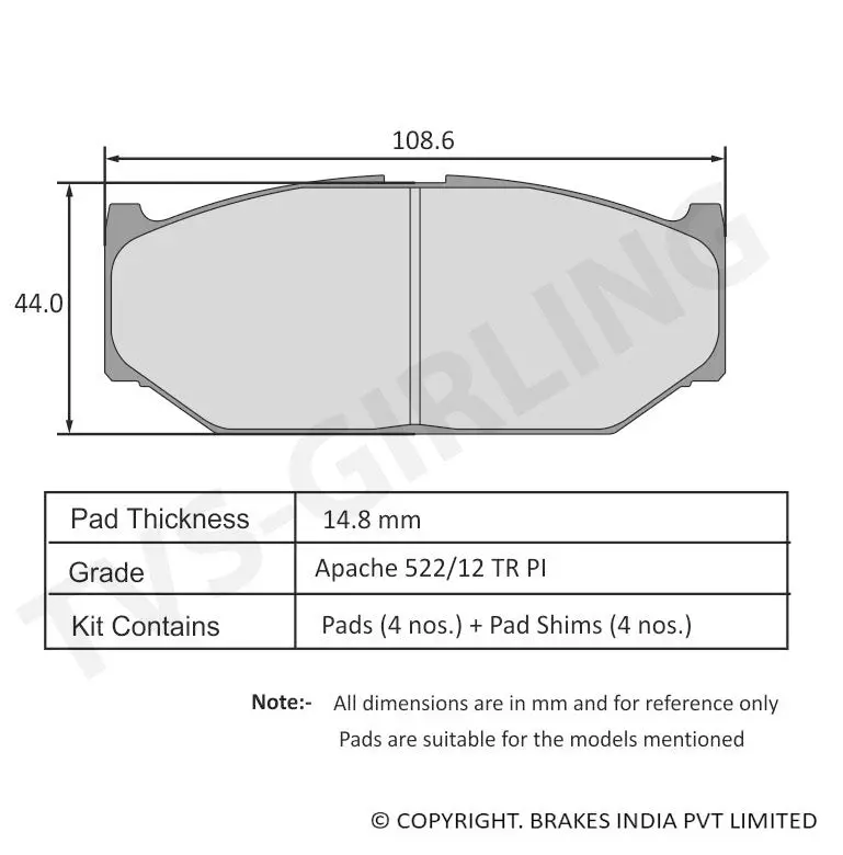 Tvs Apache Brake Pad Maruti Msil Swift / Dzire / Ritz / Ciaz ( Black) 29932288 1