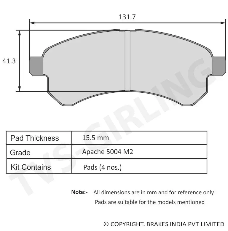 Tvs Apache Brake Pad Al Dost / Dost Plus / Xpress / Trump 40 / Ace Mega Mint 29932569 1