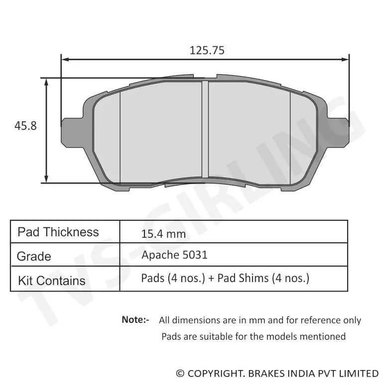 Tvs Apache Brake Pad Maruti Ertiga/ Baleno 29932581 1