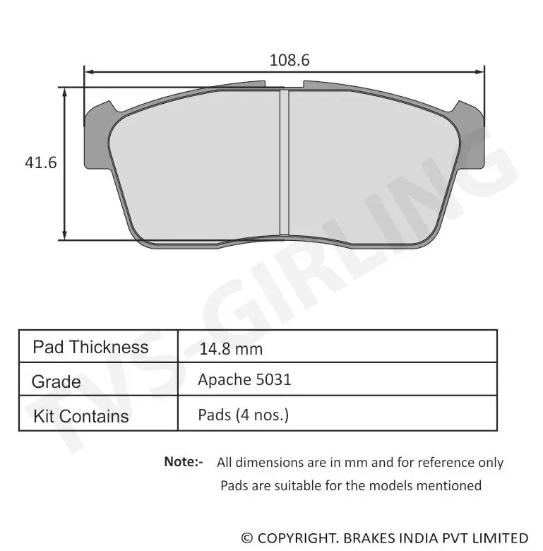 Tvs Apache Brake Pad Maruti A Star , Eeco , Versa 29932587 1