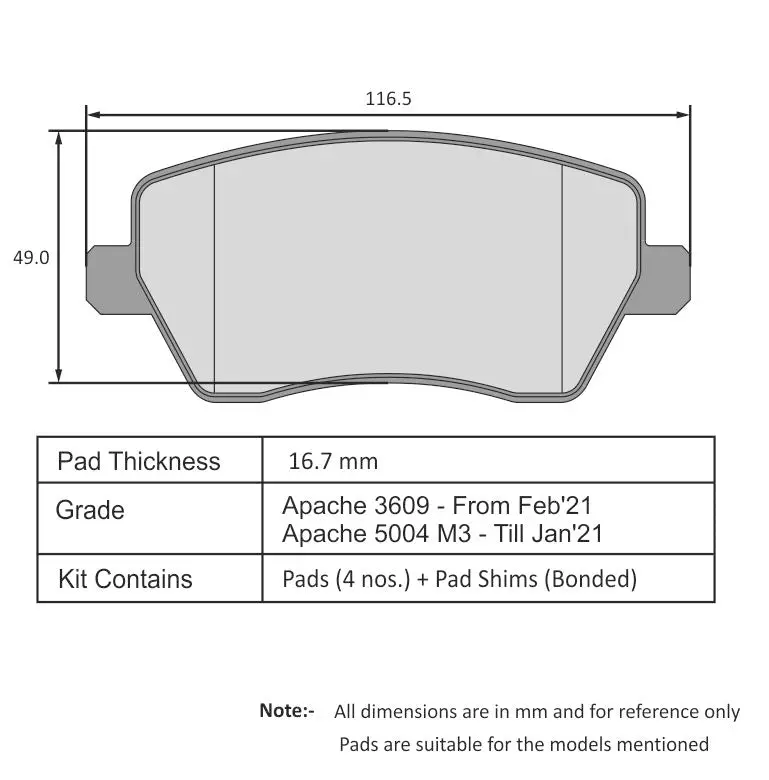 Tvs Apache Brake Pad Renault Micra / Sunny / Terrano 85Hp / Duster 85Hp / Lodgy / Pulse 29932588 1