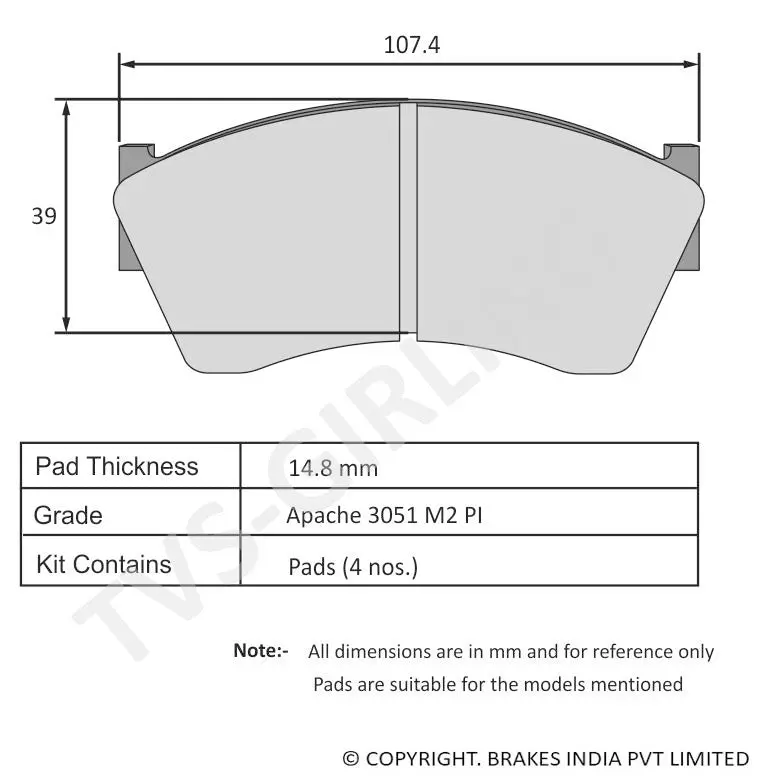 Tvs Apache Brake Pad Tml Ace / Ace Magic 29932629 1