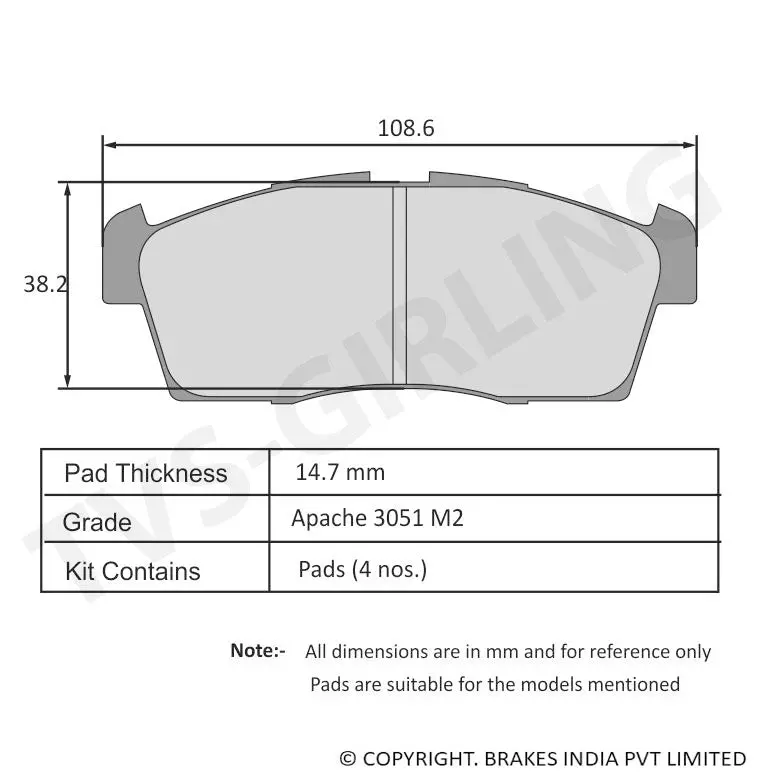 Tvs Apache Brake Pad Maruti Msil Alto / Wagon R / Celerio / Stingray ( Dura Red) 29932695 1