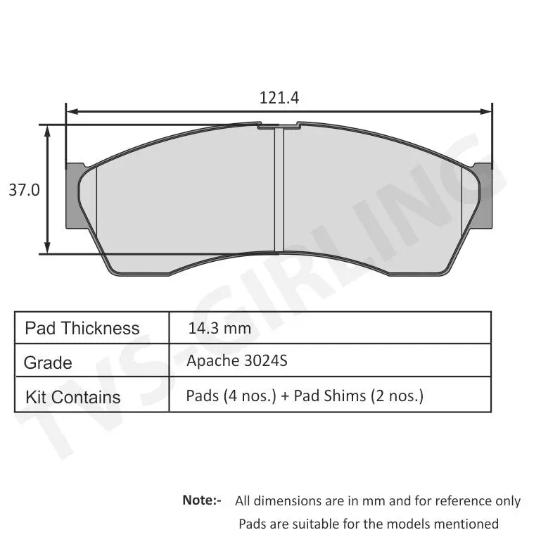 Tvs Apache Brake Pad Tml Vista Petrol / Ace Dicor/ Indica Ev2 Ls / Ace Mega 29932723 1