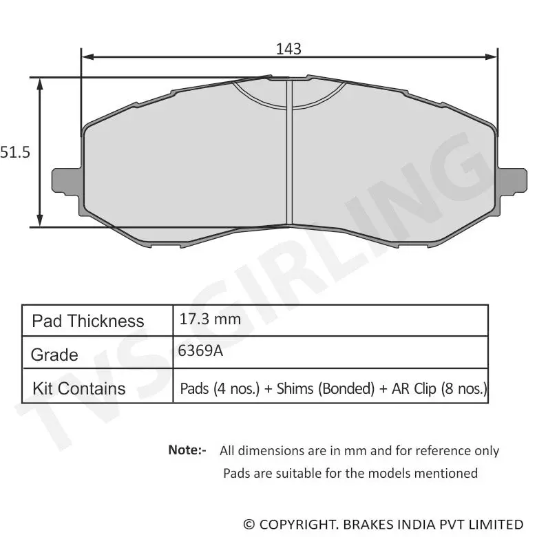 Tvs Apache Brake Pad Mahindra Scorpio Mhawk 140Hp (S7,S9,S11) 29932824 1