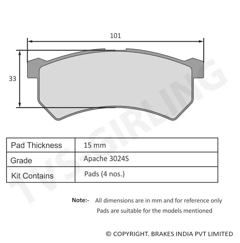 Tvs Apache Brake Pad Renault Kwid / Redi Go 29932840 1