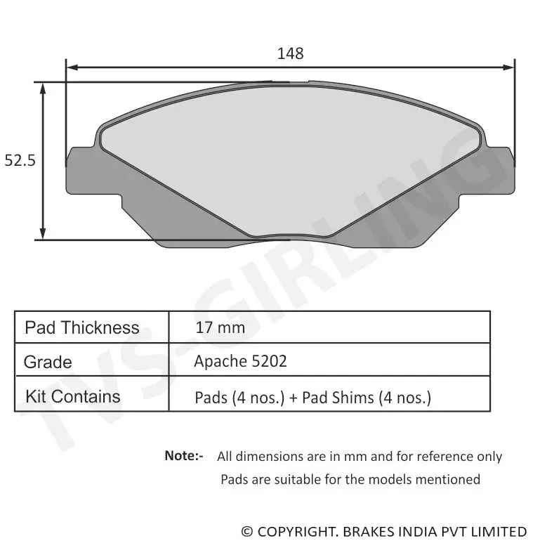 Tvs Apache Brake Pad Mahindra Scorpio S2, S3 ( Mdi Engine ) / Quanto / Nuvo Sport 29932896 1