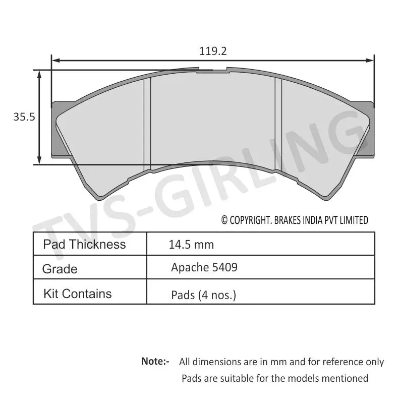 Tvs Apache Brake Pad Mahindra Jeeto / Supro Mini Truck ( 26Hp ) / Maxximo Van 29932955 1