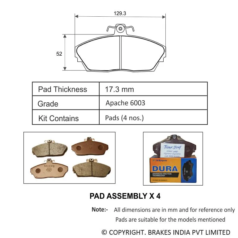 Tvs Apache Brake Pad Tata (Tml) Intra V30 Mahindra Bolero 29933025 1