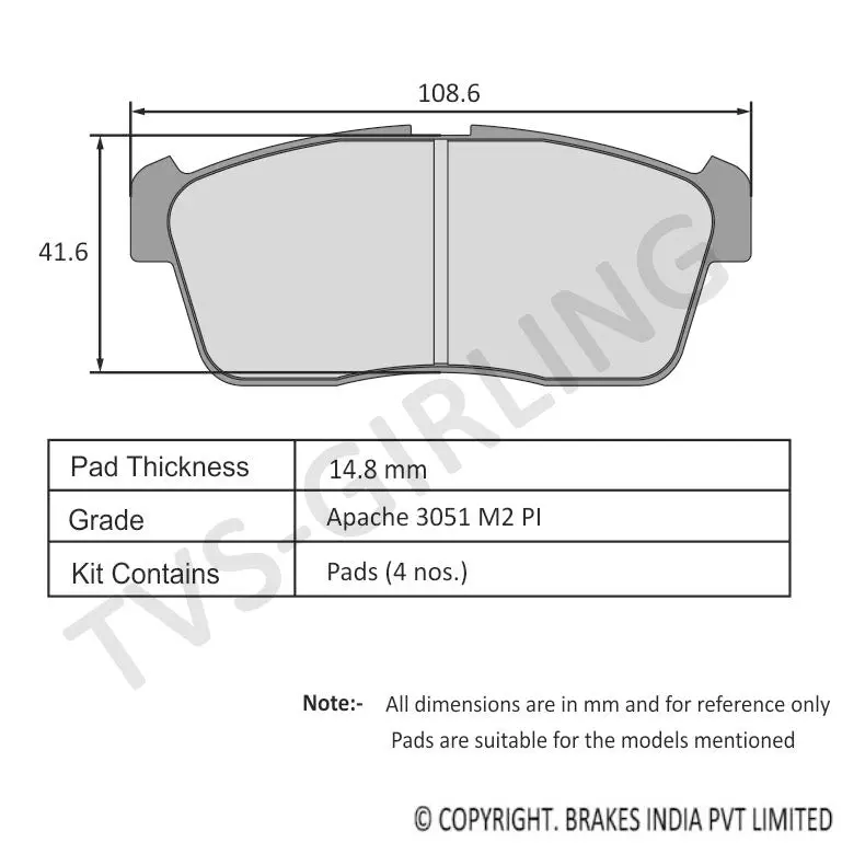 Tvs Apache Brake Pad Maruti A Star , Eeco , Versa (Dura Grade) 29933170 1