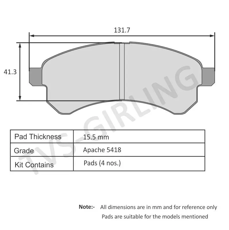 Tvs Apache Brake Pad Ace Mega / Mint / Super Ace / Venture / Trump 40 29933171 Dura 1