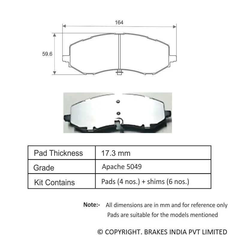 Tvs Apache Brake Pad Mahindra Scorpio Mhawk 140Hp (S7,S9,S11) 29933348 1