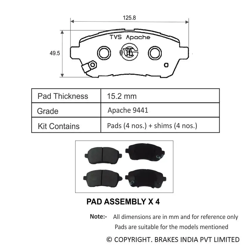 Tvs Apache Brake Pad Maruti Msil Baleno/ Dzire/ Swift/Aspire 29933457 1