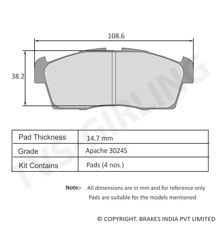 Tvs Apache Brake Pad Maruti Wagon R / Alto / Stingray/ Celerio 29938196 Super 1