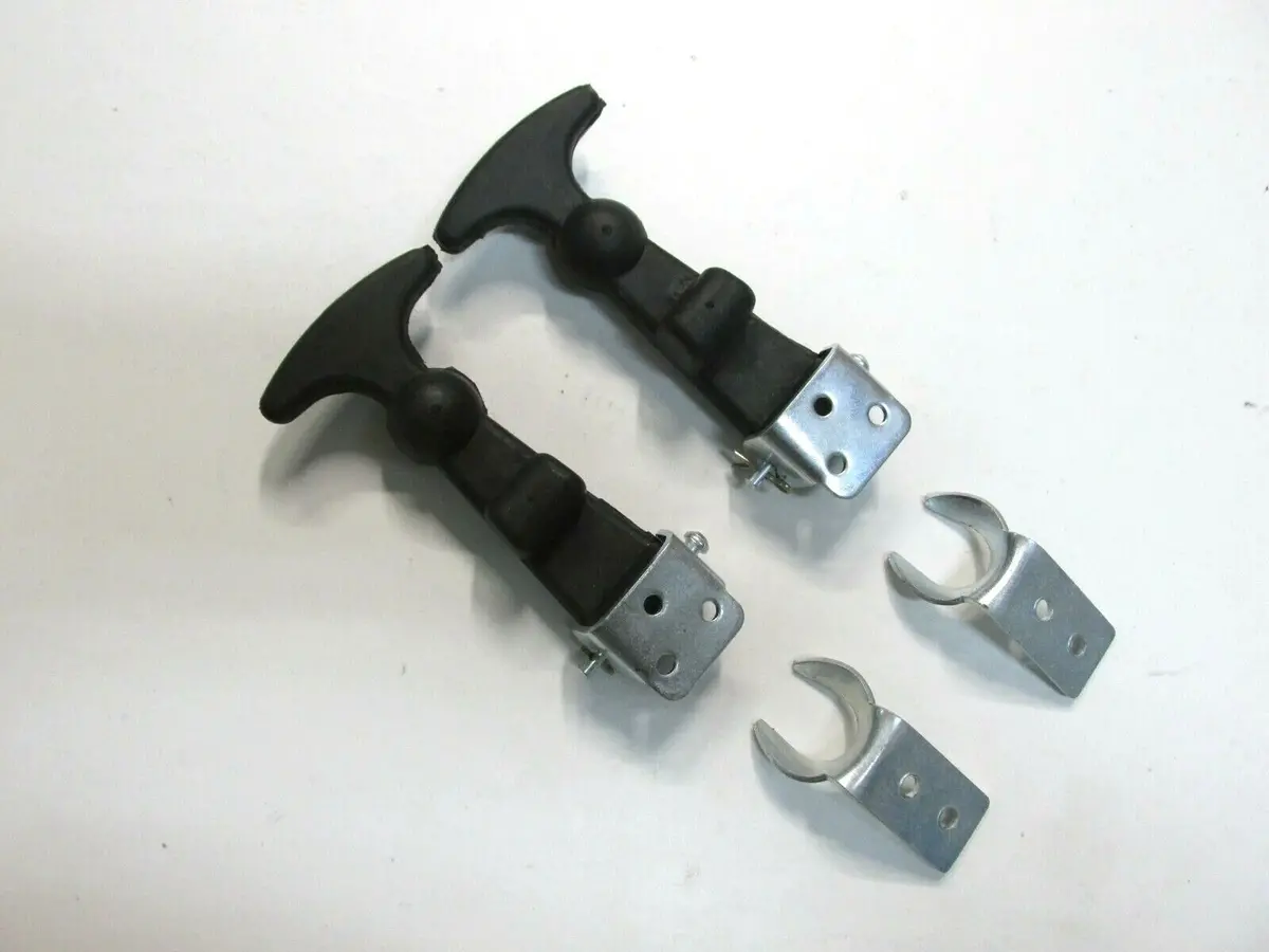 (2) Hold Down Hood Latch Kit Black Rubber Plated Steel With Easy Grip T-Handle 2