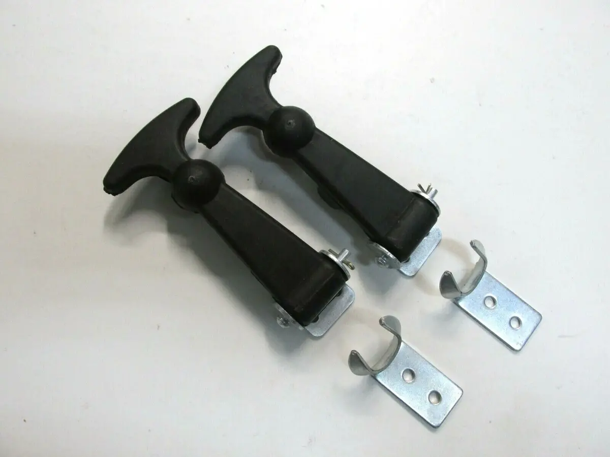 (2) Hold Down Hood Latch Kit Black Rubber Plated Steel With Easy Grip T-Handle 1