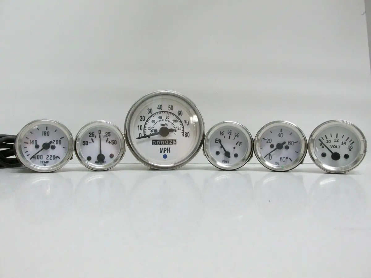 Speedometer Temp Oil Fuel Amp Vol Gauge Kit White For Willys Mb Jeep Ford Cj Gpw 1