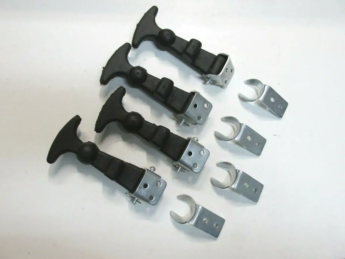 (4) Hold Down Hood Latch Kit Black Rubber Plated Steel With Easy Grip T-Handle 1