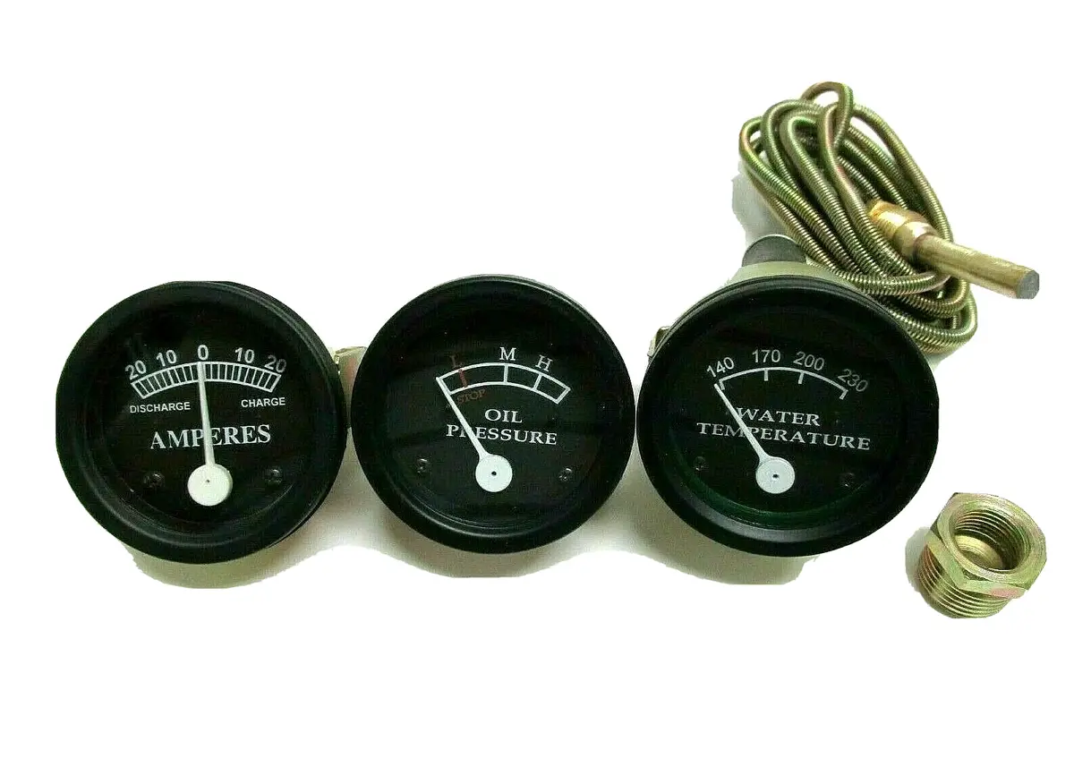 Replacement Temperature, Oil Pressure, Amp Gauge Black Set Will Fit John Deere 1