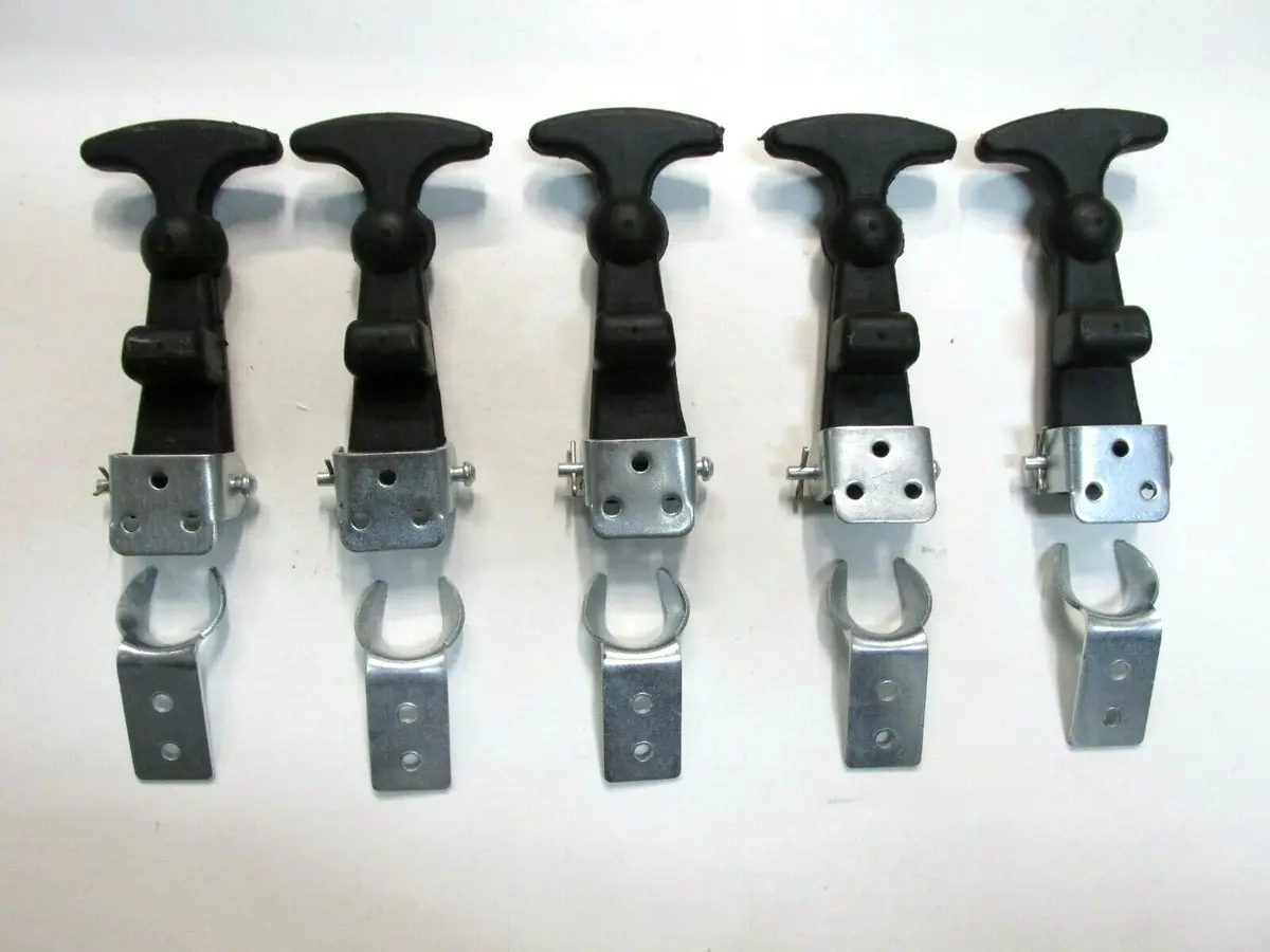(5) Hold Down Hood Latch Kit Black Rubber Plated Steel With Easy Grip T-Handle 1