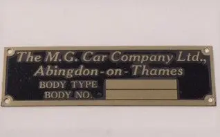 Body Type Identification Plate 1