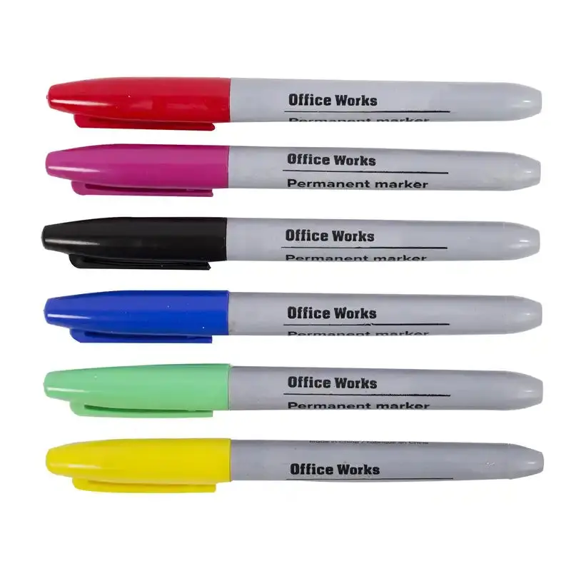 Office Works Colour Waterproof Markers 6Pk 1