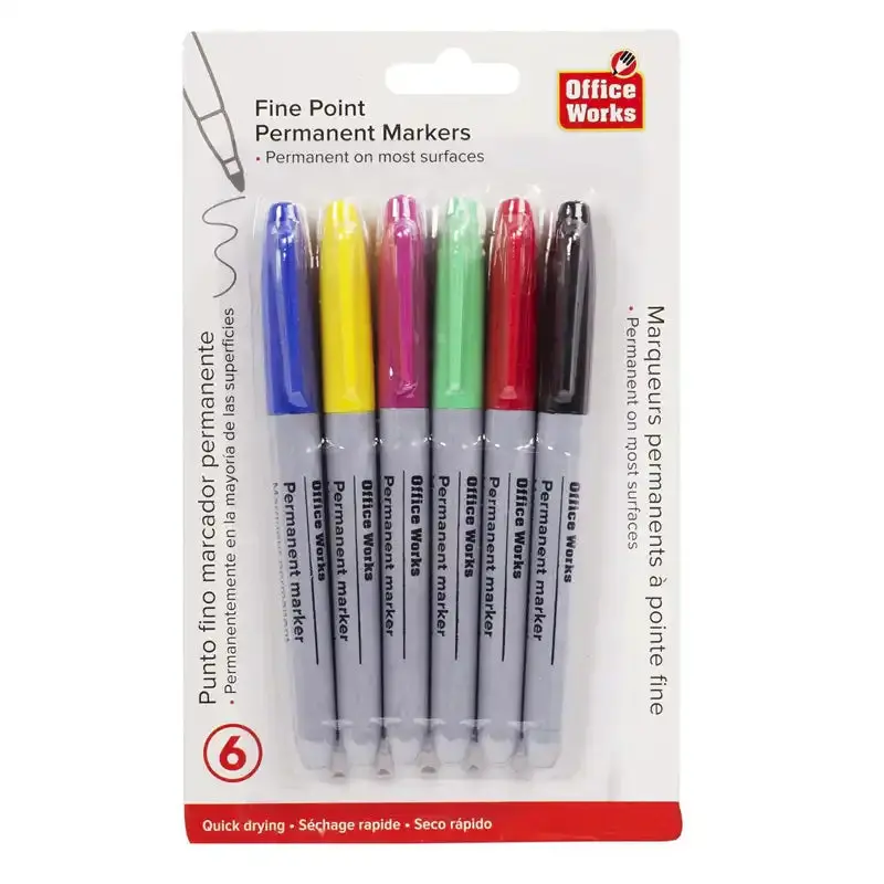 Office Works Colour Waterproof Markers 6Pk 2