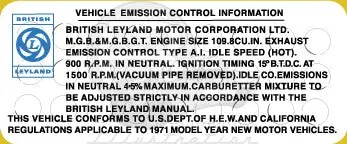 Mgb Emissions Decal - 1971 1