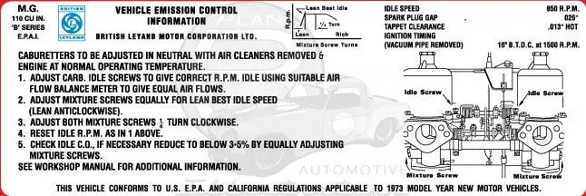 Mgb Emissions Decal - 1973 1