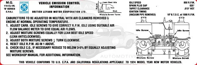 Mgb Emissions Decal -1974, Hif, White Background 1