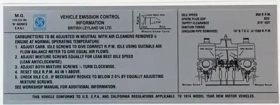 Mgb Emissions Decal - 1974 - Hs4, Silver Background 1