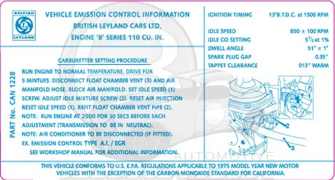 Mgb Emissions Decal - 1975 1