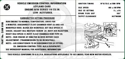 Mgb Emissions Decal - 1977 W/O Anti-Tamper 1