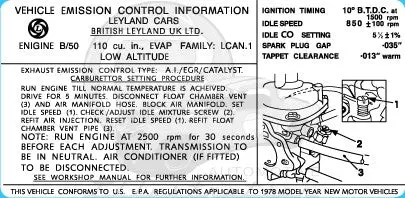 Mgb Emissions Decal - 1978 49-State 1