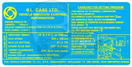 Mgb Emissions Decal - 1980 1