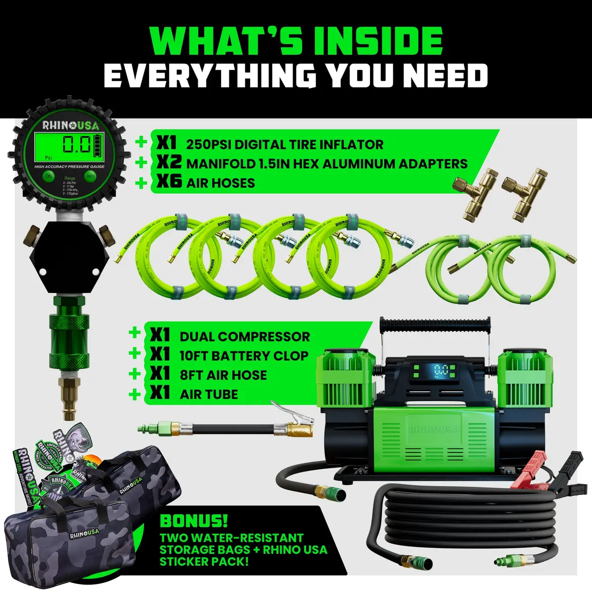 Dual Air Compressor + 4-Wheel Inflator Bundle 2